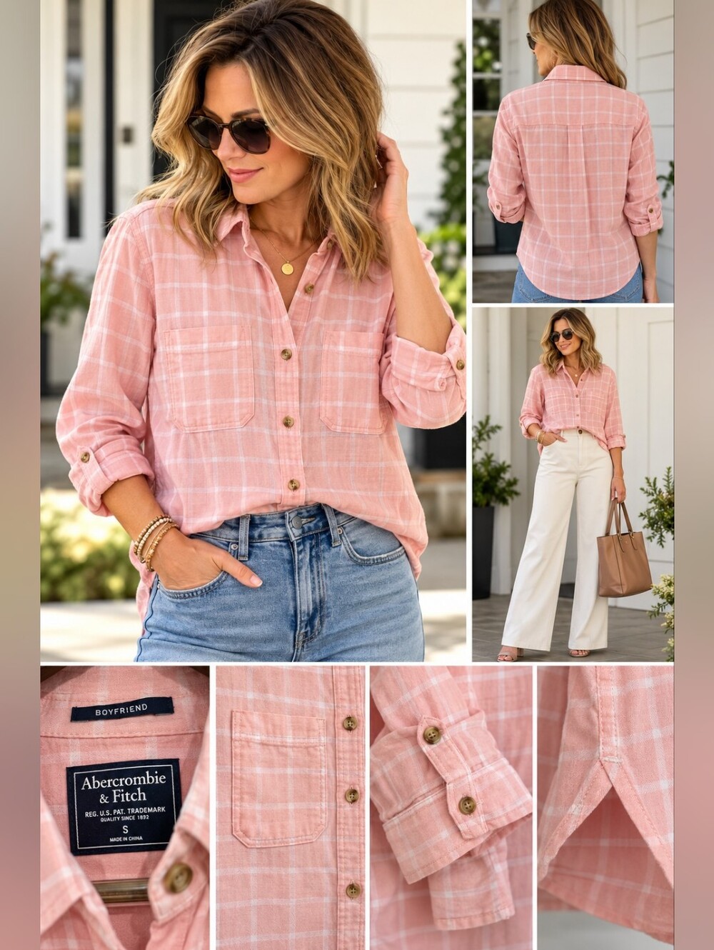 Abercrombie & Fitch Pink Windowpane Button-Down Shirt